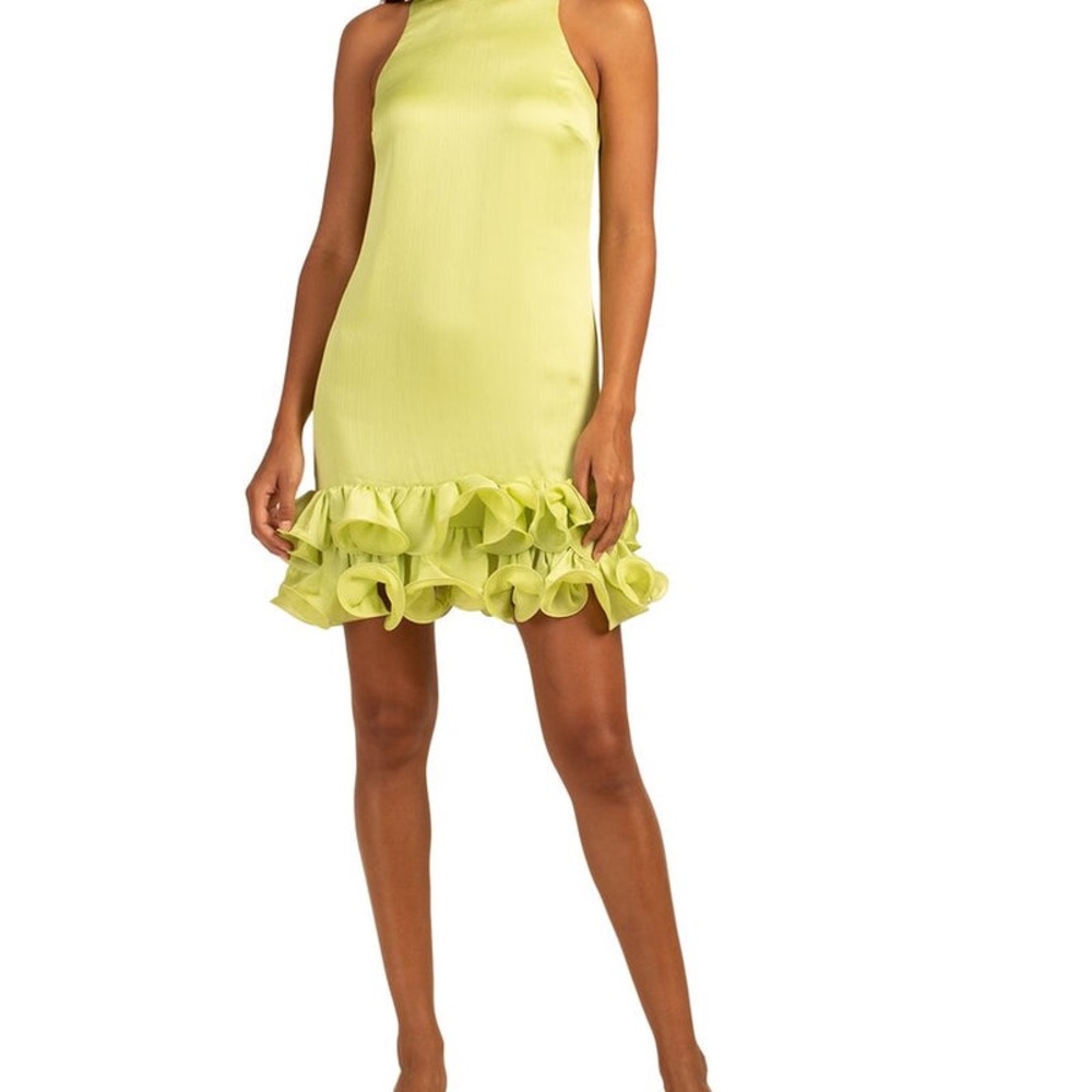 Trina Turk Lime Sleeveless Dress with Ruffle Hem